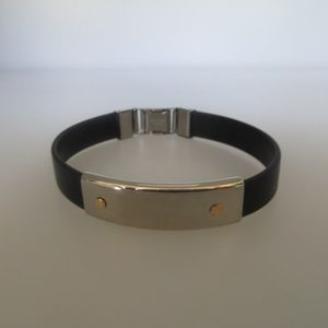 Black Silicone S.S & 14K Unisex ID Bracelet 7"